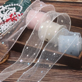 50MM-es Organza Lézer Pontok Nyomtatás Szalag a Fényes Sellőt Háló Csipke Tüll Ajándék Wrap DIY Karácsonyi Kézműves Kellékek Haj Bowknot