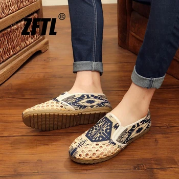 ZFTL Férfiak nettó cipő, nyári hagyományos Kínai etnikai kézzel kötött cipő Könnyű, kopásálló slip-on férfiak loafers2023