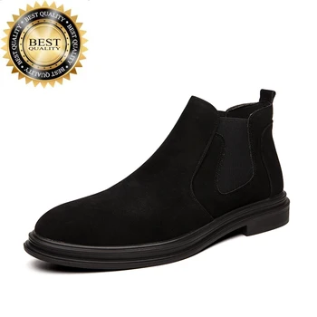 divat férfi luxus minőségű chelsea boots tehén velúr bőr cipő, slip-on platform boka boot zapatos de hombre botas férfi