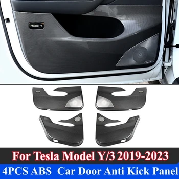 4DB ABS Szénszálas Stílus Autó Ajtó Anti Kick Panel Matricák Tesla Model Y Modell 3 2019-2023 Belső Védő Fedél