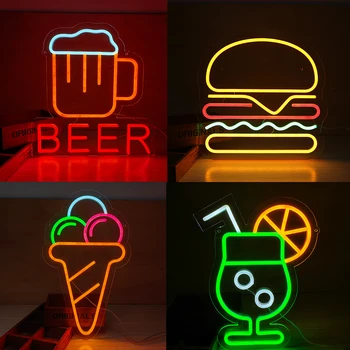 Neon Világítás Jelek Éjszakai Fény a Kocsmai Sör, jégkrém Iszik Hamburger, Kávé Egyéni neonreklám USB Csatlakozó Osztott Neon Szalag