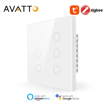 AVATTO Tuya Brasil 4x4 Zigbee Smart Switch,Touch-Érzékelő Intelligens Otthon interruptor 4/6 Banda Kapcsoló Dolgozik Alexa, a Google Haza