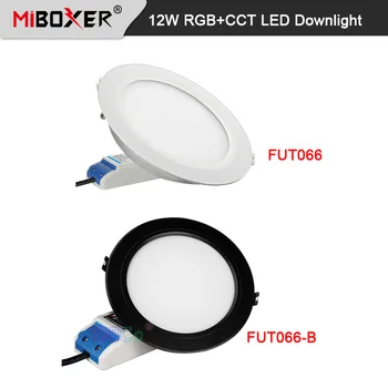 Miboxer Fehér/Fekete 12W RGB+CCT LED Beépíthető FUT066 110V, 220V Szabályozható 16 Millió szín Mennyezeti 2.4 G RF Távvezérlő/hangvezérlés