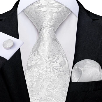 Fehér Nyakkendőt a Férfiak 8cm Szélessége Luxus Selyem Kasmír Szilárd Esküvői Nyakkendő Meghatározott Zsebkendő Kiegészítők Ajándék Nagykereskedelmi DiBanGu