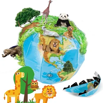 Térképészeti Gyermekek AR Puzzle Gömb DIY Papír Globe Játék AR Funkciók Fiú Lány Rajzfilm Kézzel készített Globe DIY Papír