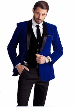 Royal Kék Szelíd Férfi Öltöny Kendő Hajtóka Terno Masculino Esküvői Öltöny Legfrissebb 2 Db Slim Fit Blézer Szmoking( Kabát+Nadrág)