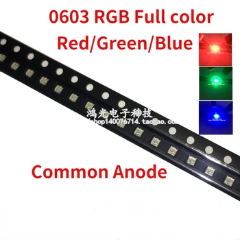 100 0603 SMD színes RGB Közös Anód Led-0606 RGB LED Dióda 4-Bin 1615 színes Vörös/Zöld/Kék Világító cső
