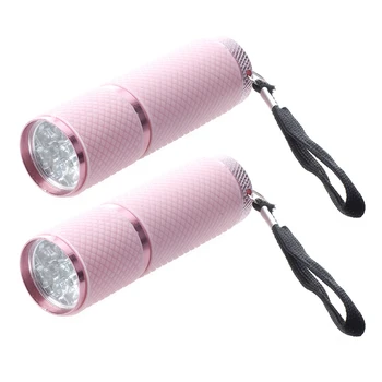 2X Kültéri Mini, Rózsaszín Gumi Bevonatú 9 LED-es elemlámpa Zseblámpa
