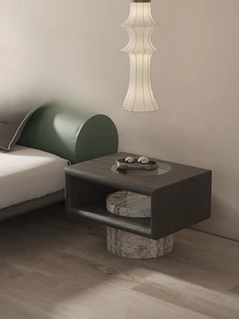 Olasz minimalista természetes márvány éjjeliszekrény, személyre szabott, kreatív tervező, átlátszó üveg háztartási hálószoba