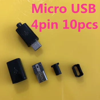 10DB YT2155B Micro USB-4-Pin Férfi csatlakozó dugó Fekete/Fehér hegesztési Adatok OTG-line felületen DIY adatkábel tartozékok