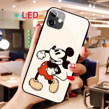 Világító Edzett Üveg telefon tok Apple iphone 13 14 Pro Max Puls mini Mickey Luxus Divat RGB Háttérvilágítás új borító