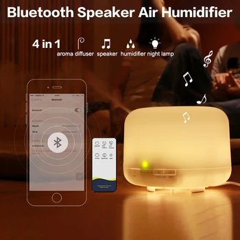 Ultrahangos Hűvös Köd Párásító, Illatú illóolaj Diffúzor 7 Színű Éjszakai Fény, Bluetooth Zene Hangszóró, Automatikus Kikapcsolás