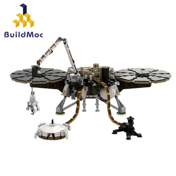 BuildMoc Mars Exploration Lander Épület-Blokk Szett Tér Mars InSighted Érzékelő Szonda Tégla Játékok Gyerekeknek, Születésnapi Ajándékok