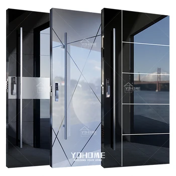 Olasz Luxus Design Rozsdamentes Acél Bejárati Ajtó Külső Biztonsági Bejárati Ajtó, Pivot Modern Bejegyzés Fekete Alumínium Ajtó, Pivot