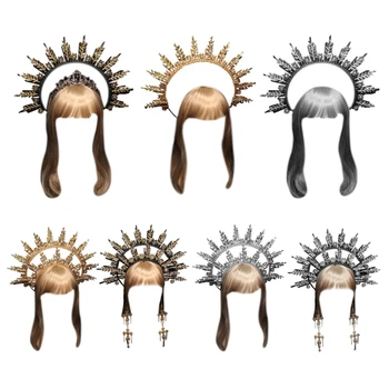 DIY Haj Karika Barokk Vintage Korona Hairband Tüskés Halo Fejdíszek Fotó Kellékek