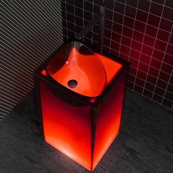 Oszlop mosdó art integrált műkő mosdó gyanta átlátszó padlón álló medence