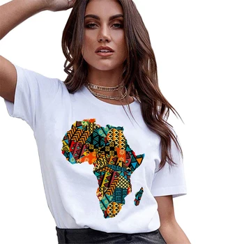 Divat Esztétikai Rajzfilm Afrika Nyomtatás Tshirt 90-es évek Aranyos Póló Felső Női Rövid Ujjú Egyszerű Ruházat Hölgy Maximum Tshirts Póló