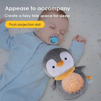 [Fura] Pingvin mosómedve baba LED Fény, zene Nyugtató Baba, bébi Játékok Alszik a baba, plüss tipegő játékok, születésnapi ajándék gyerekeknek