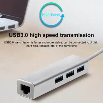 USB-Ethernet Adapter, 3-port HUB USB Kábel Converter 3.0 HUB Vezetékes Gigabit Hálózati Kártya, USB C-Rj45 Hálózati Port Hub