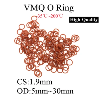 20db Piros VMQ Szilikon O Gyűrű CS 1.9 mm OD 5mm ~ 30mm Élelmiszer Minőségű Vízálló Alátét Gumi Gyűrű Szigetelt O Alakú Tömítés, Tömítések