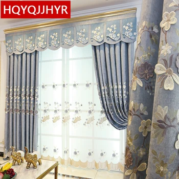 Modern luxus dombornyomott hímzett kert, ablak, függöny, nappali elegáns, klasszikus, dekoratív függöny hálószoba hotel