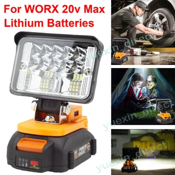 Vezeték nélküli LED-es munkalámpa A WORX 20V Li-ion Akkumulátor w/USB QC3.0 Újratölthető Új Hordozható Kültéri Vészvilágítás
