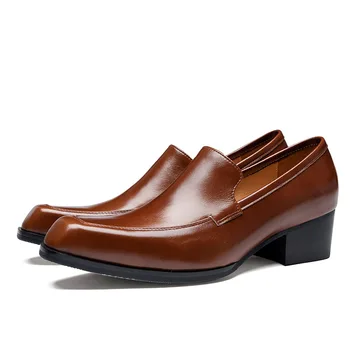 5 Cm Magas Sarkú cipő Férfi Ruha Cipő Luxus Márka Valódi Bőr 2023 Nyári Csúszik Új Fekete Esküvői Szociális Cipő Magasság