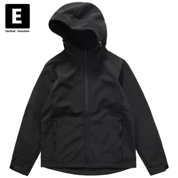 Fekete Viharkabátos Férfi Vízhatlan Kabát egyszínű Tavaszi Őszi Fleece Kabátok Szabadtéri Techwear Kabátok, Férfi Plus Size 4XL