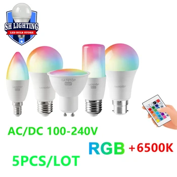 5DB LED infravörös távirányítóval RGB fehér fény okos izzó E27 GU10 E14 B22 AC100-240V alkalmas house party, parti világítás