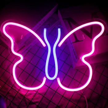 Wanxing Led Neon Sign Pillangó Design Akril Neon Lámpa Usb-A Kapcsoló Neon Falon Lógó Lámpa Art Hálószoba Kawaii Szoba Dekoráció