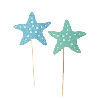 Csillogó tengeri csillag Cupcake Toplisták - a tenger alatt esküvői buli leánybúcsú fogpiszkáló szülinapi ételt válassz
